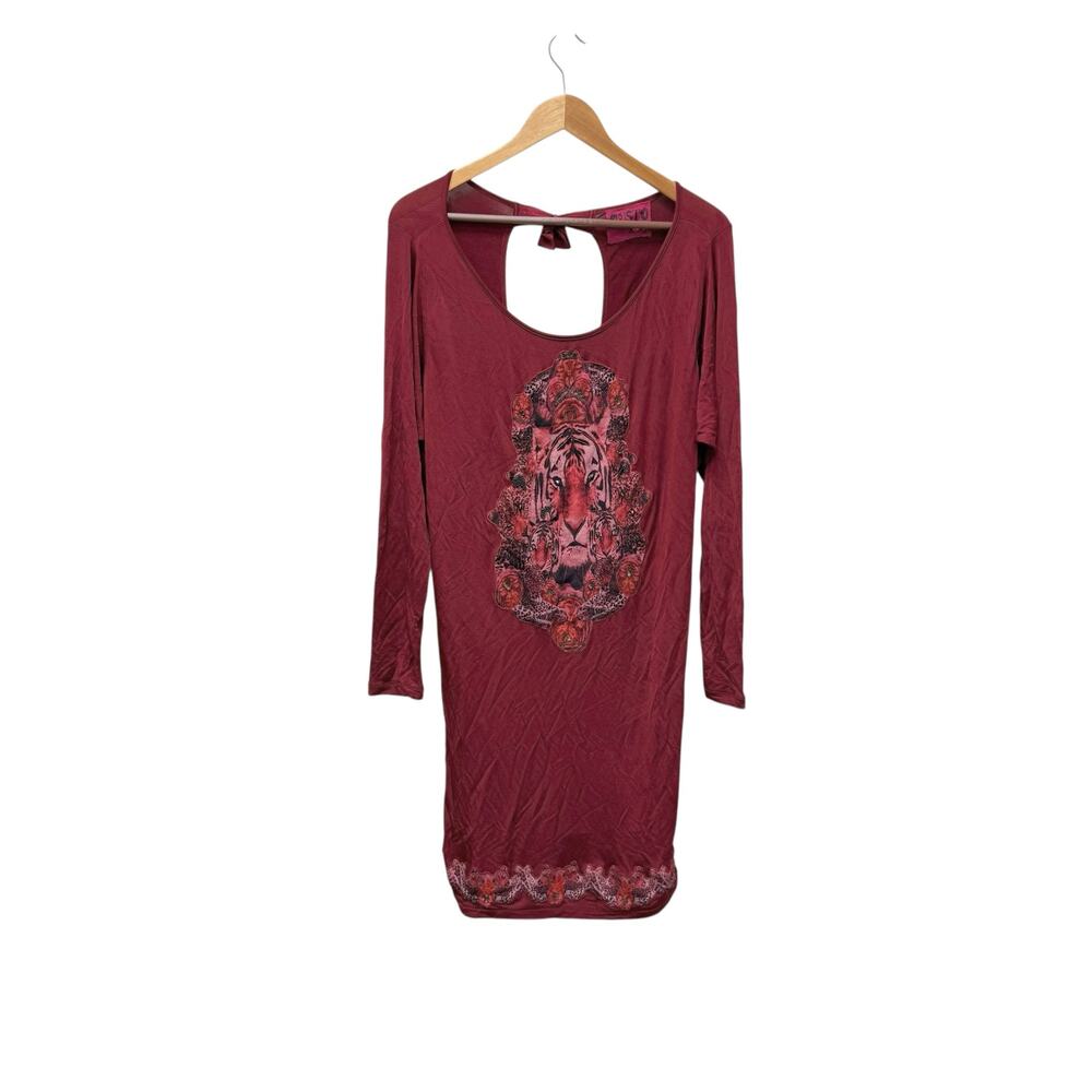 Vintage Custo Barcelona Knee Length Dress Tiger Print Red Women’s Size 4 Large